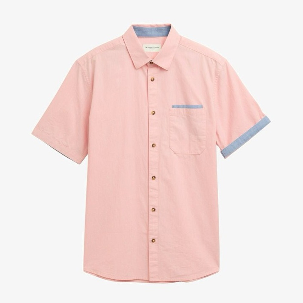 🌙 B116 - Tom Tailor Pink Short Sleeve Button-Up Shirt